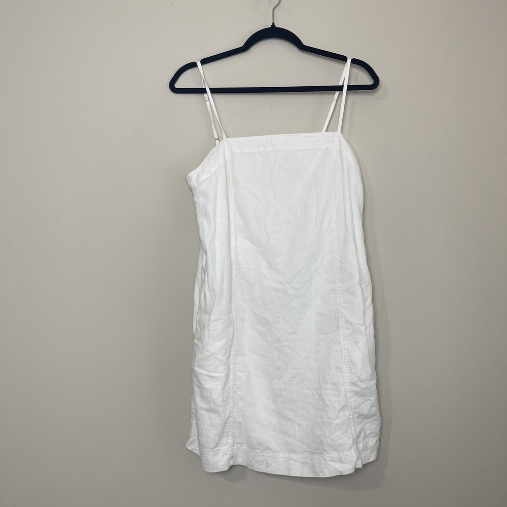 Madewell White Linen Blend Mini Dress Coastal Minimalist Cottagecore Bridal Sz 6